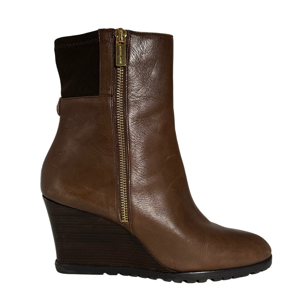 Michael Michael Kors Brown Leather Wedge Ankle Boots – Size 9M - Picture 6 of 14
